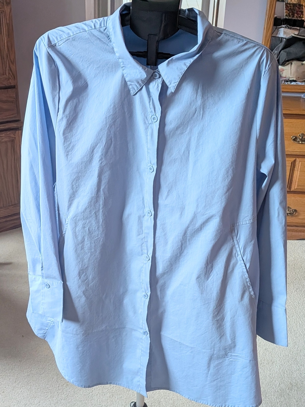Women's Light Blue Button-Down Shirt - Classic Long Sleeve